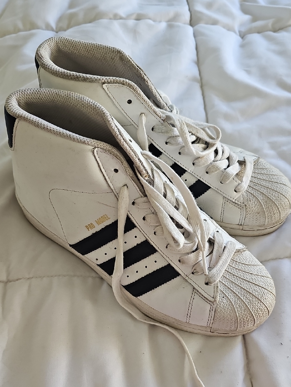 adidas White and Black High-Top Pro Model Sneakers